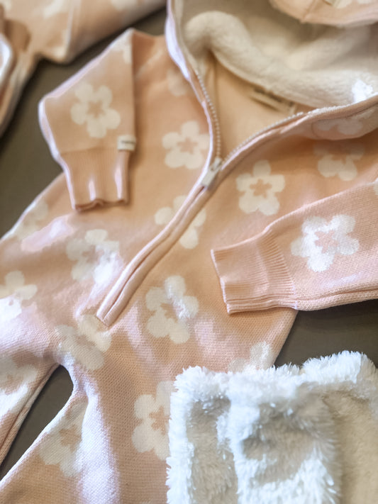 Pink Floral Knit Romper