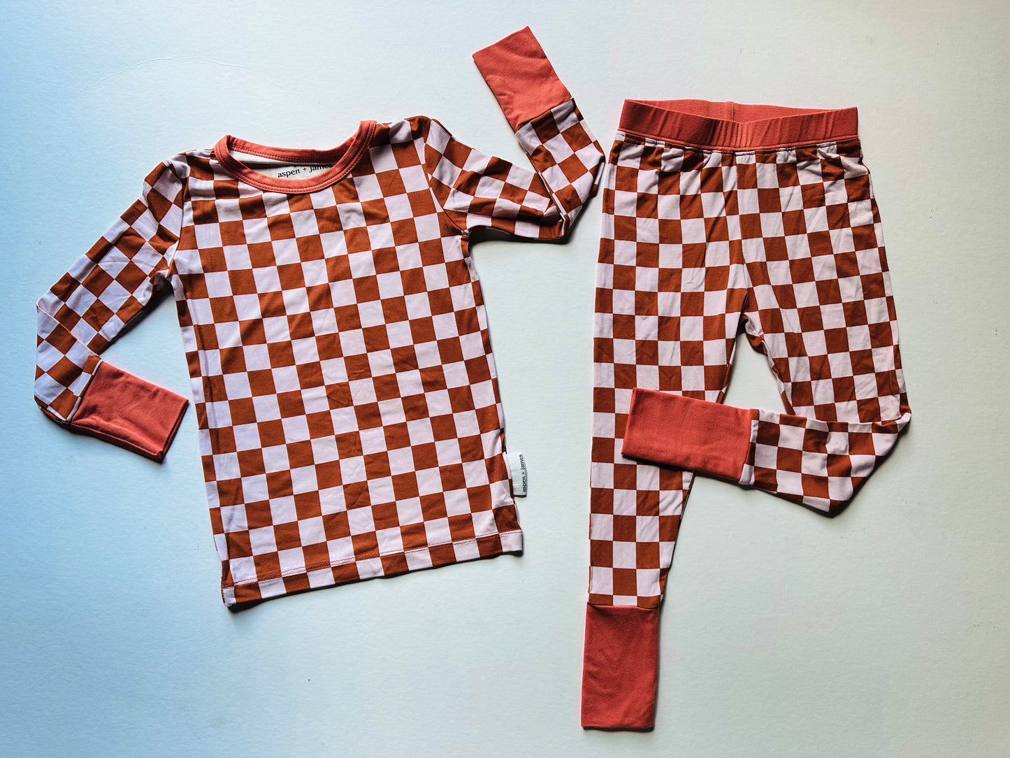 Pink Rust Check Bamboo Two-Piece Set - Aspen and James Label