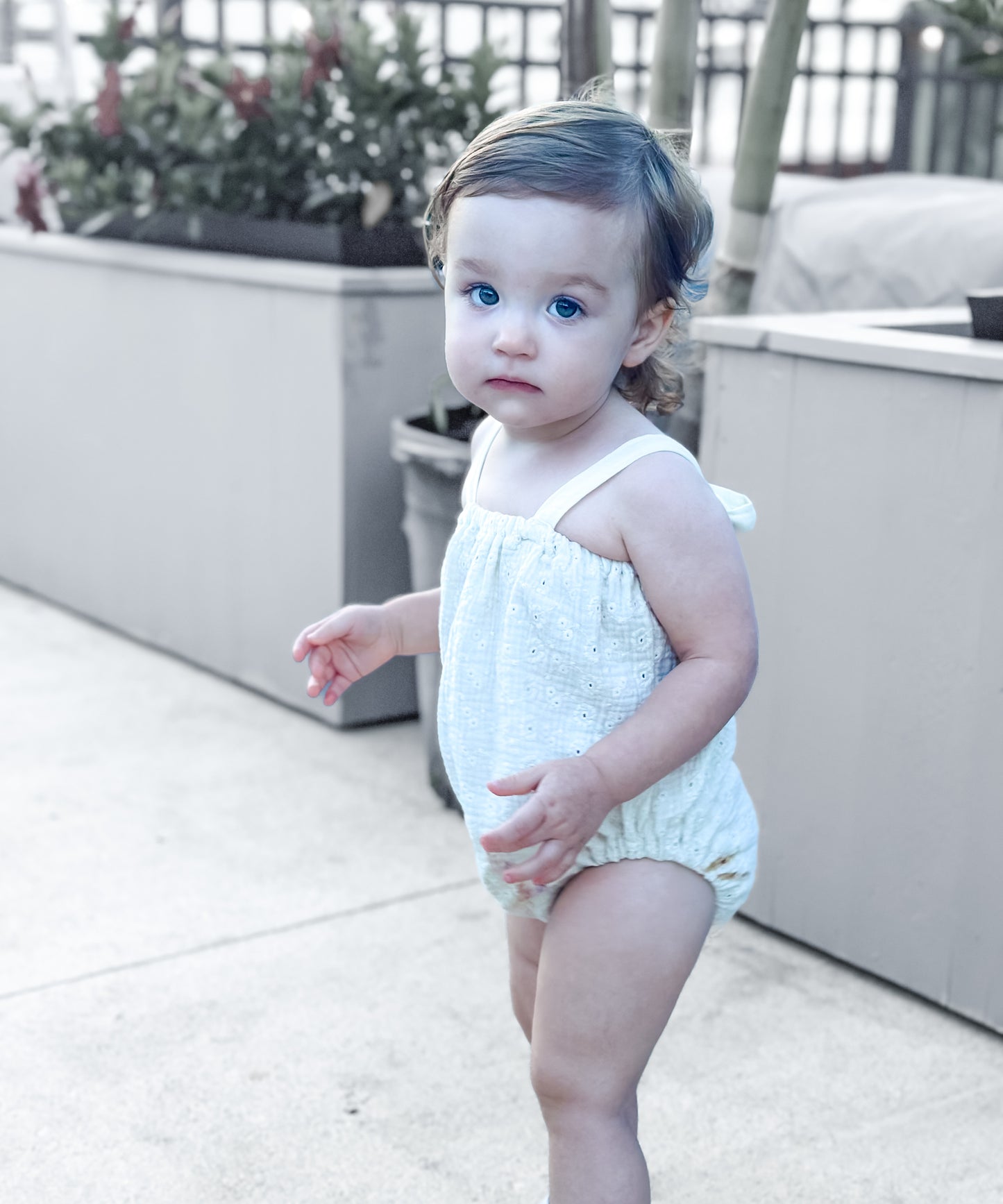 Mia Eyelet Drawstring Romper - Light Beige