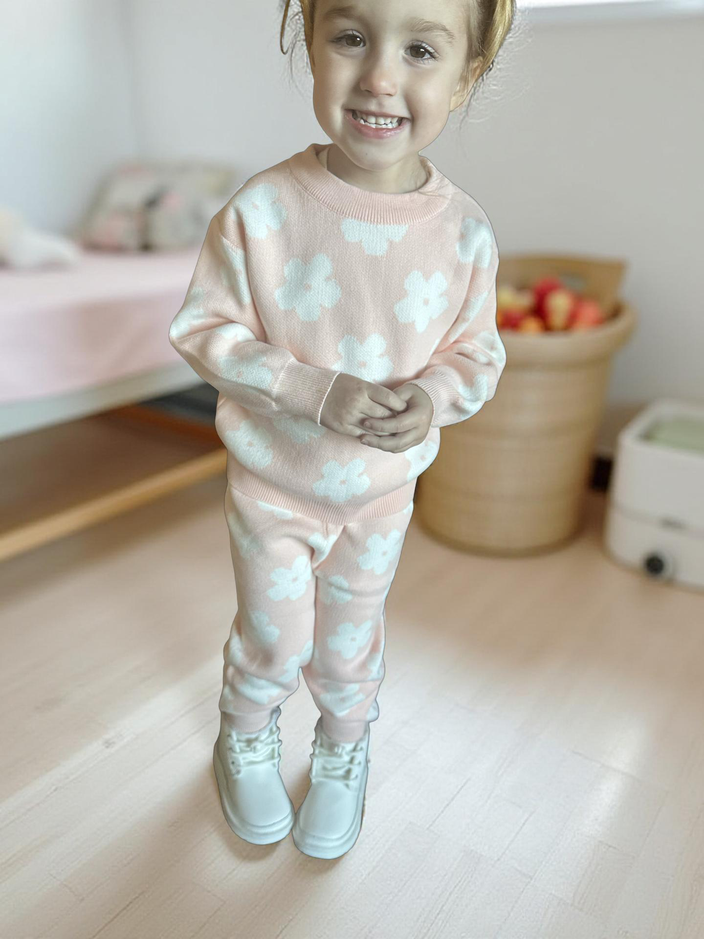 Pink Floral Two-Piece Knit Set