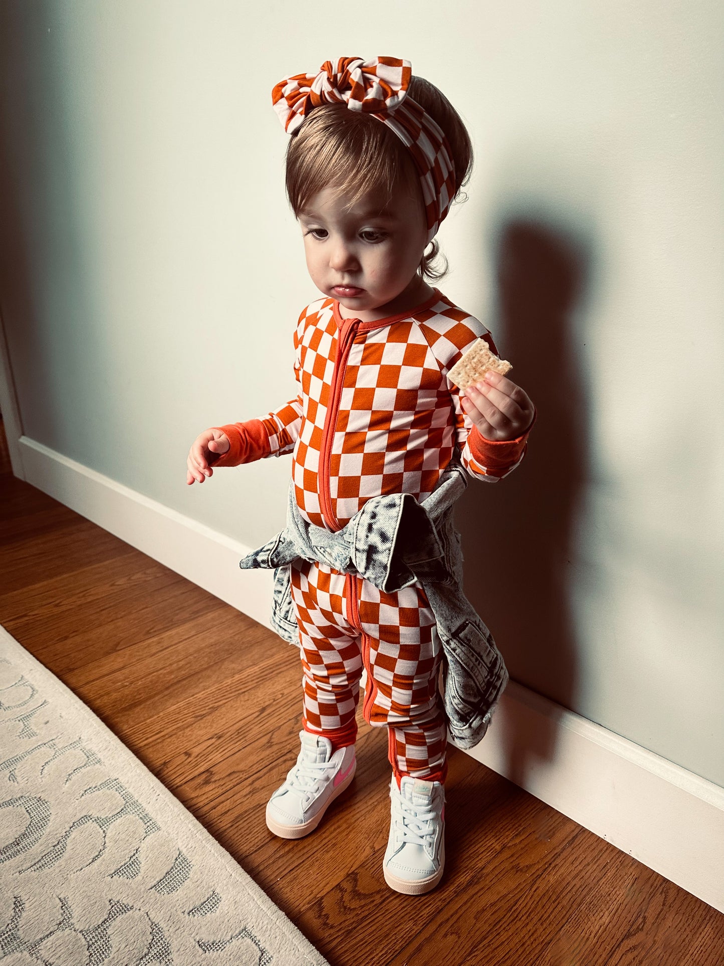 Pink Rust Check Bamboo Romper - Aspen and James Label
