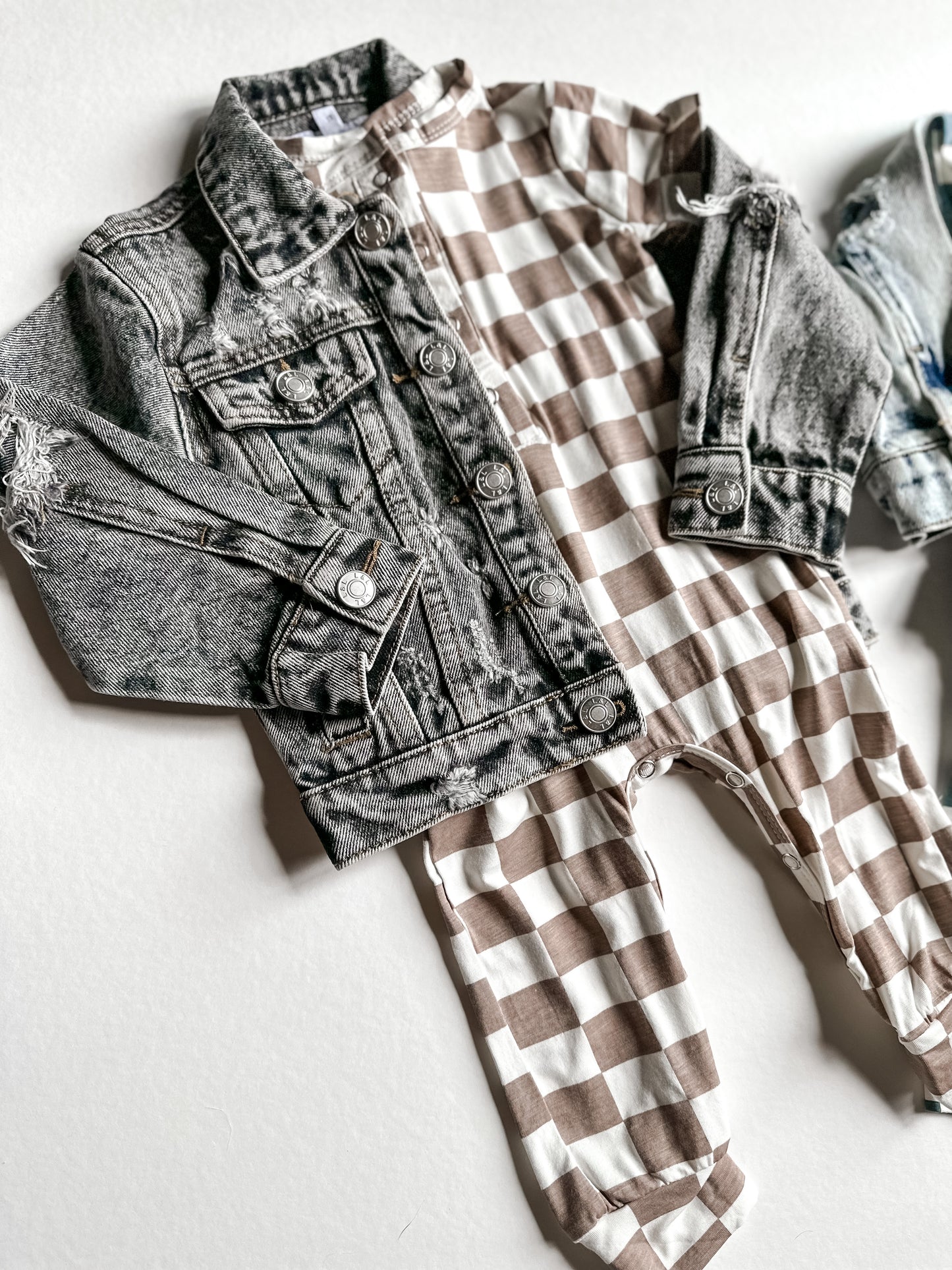 NEUTRAL Checkered Bamboo Short Sleeve Romper