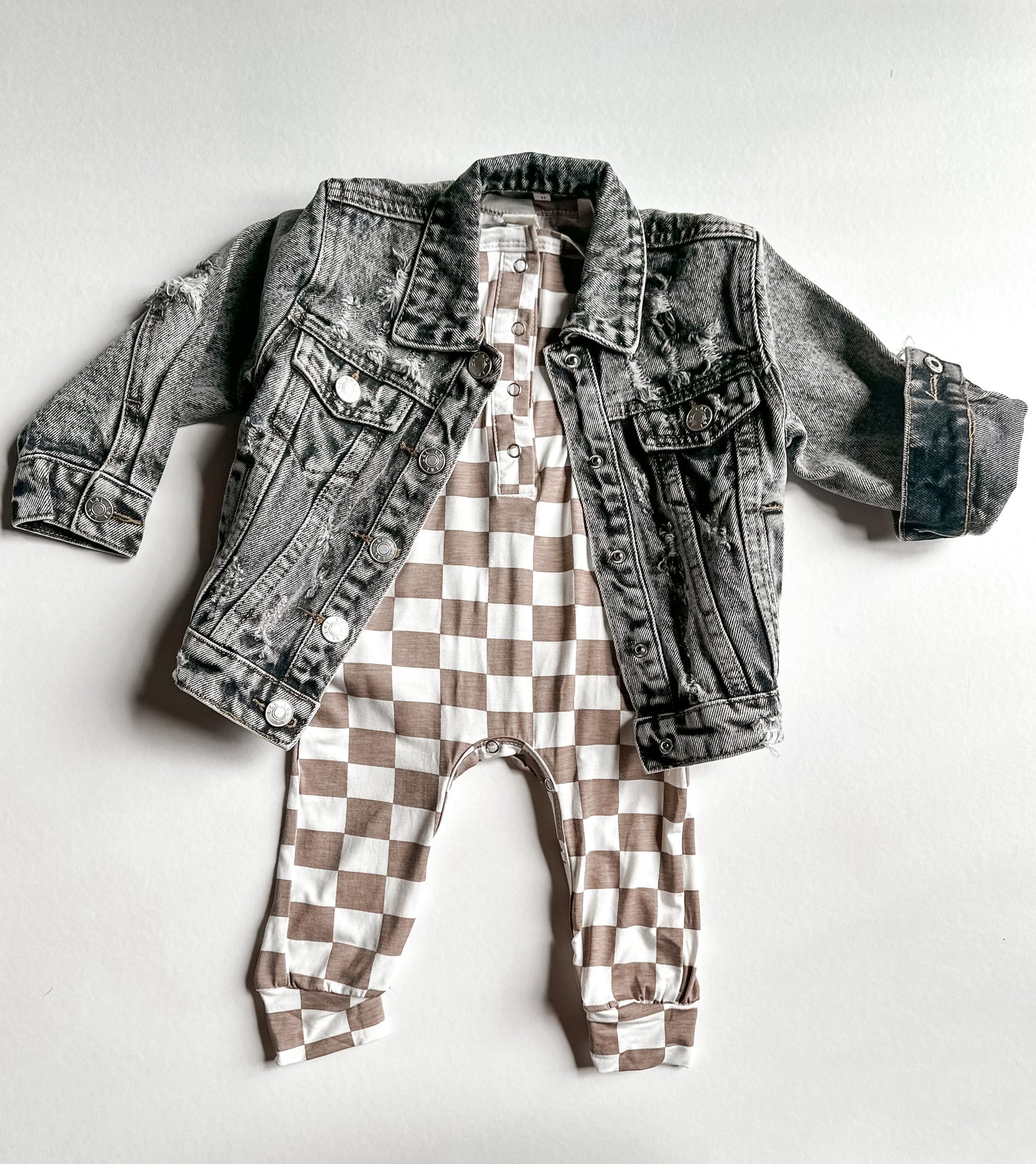 NEUTRAL Checkered Bamboo Short Sleeve Romper