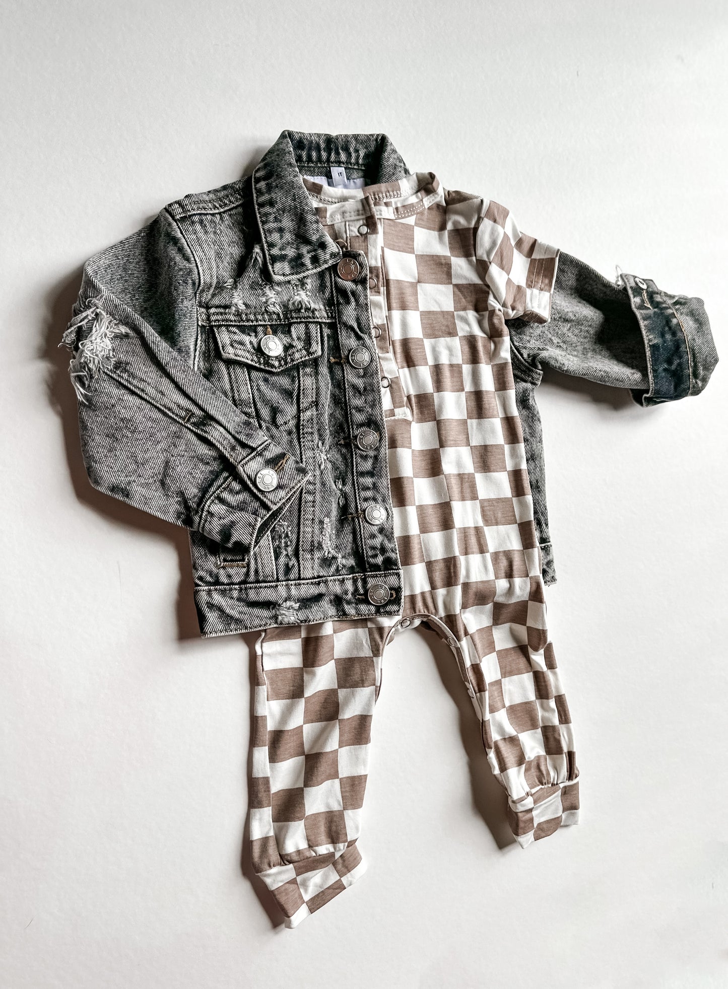 NEUTRAL Checkered Bamboo Short Sleeve Romper