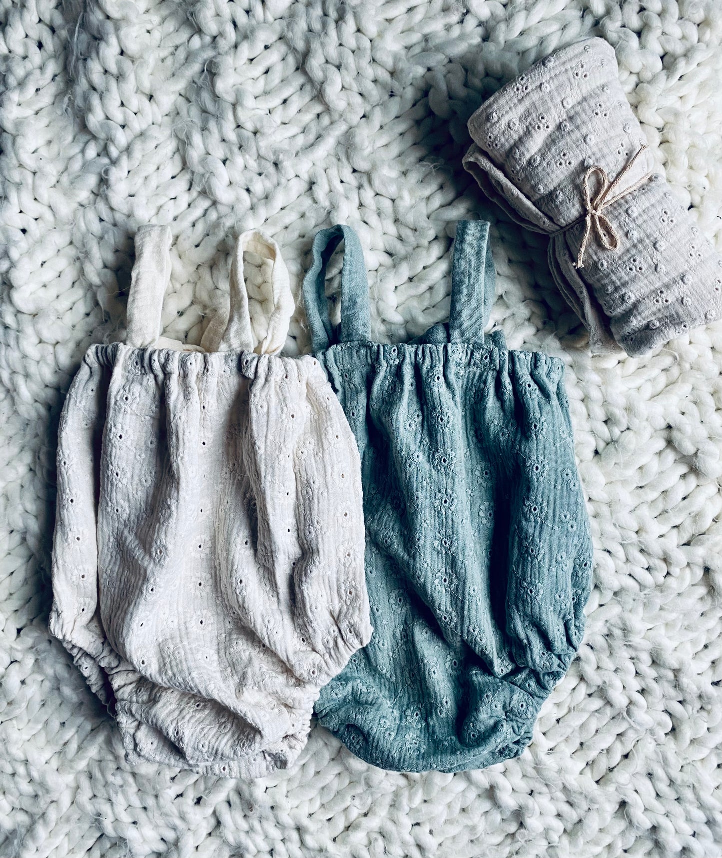 Mia Eyelet Drawstring Romper - Light Beige