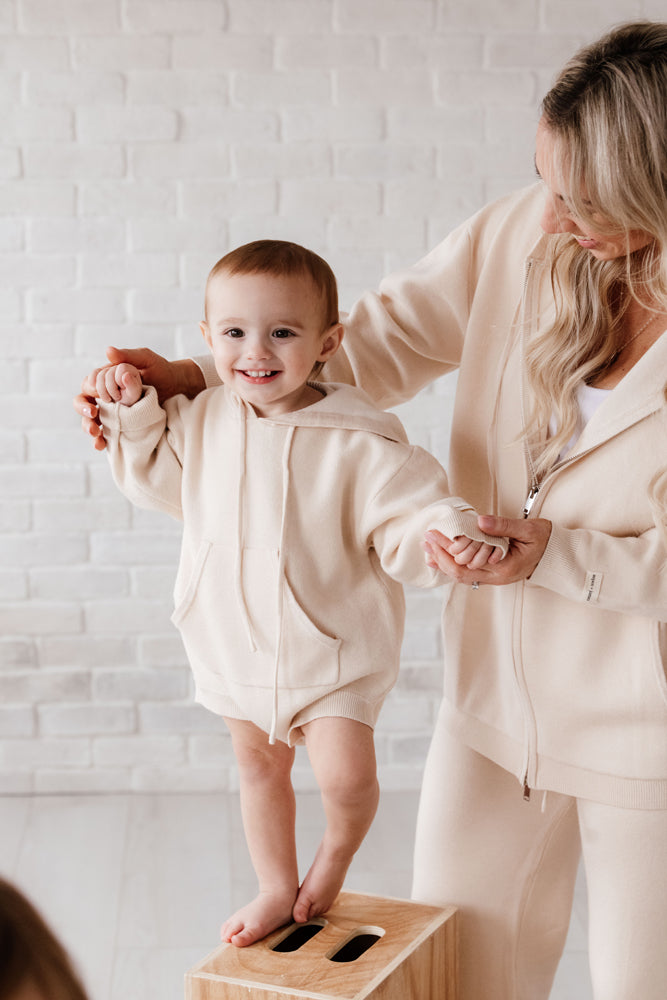 MINI - Softest Knit Romper in Cafe Au Lait