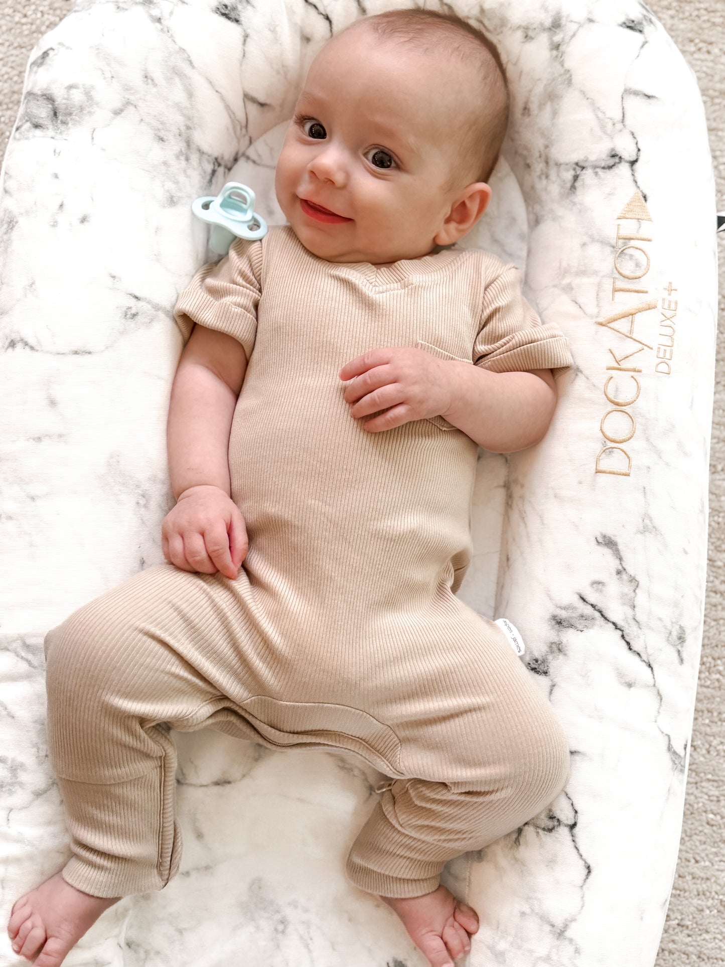 Ribbed V-Neck Romper - Neutral