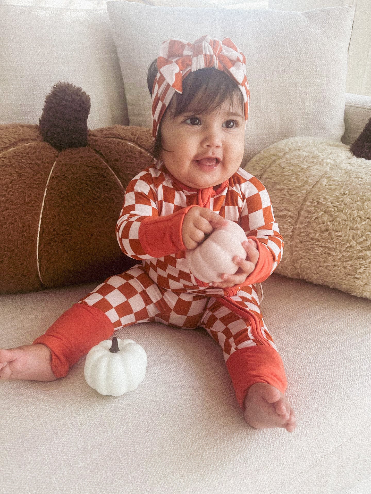 Pink Rust Check Bamboo Romper - Aspen and James Label