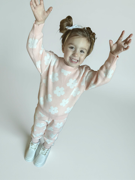 Pink Floral Two-Piece Knit Set