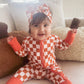 Pink Rust Check Bamboo Romper - Aspen and James Label