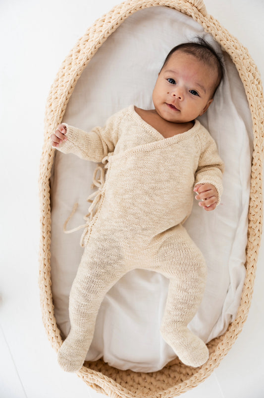 Infant Surplice Knit Romper - Vanilla Cream