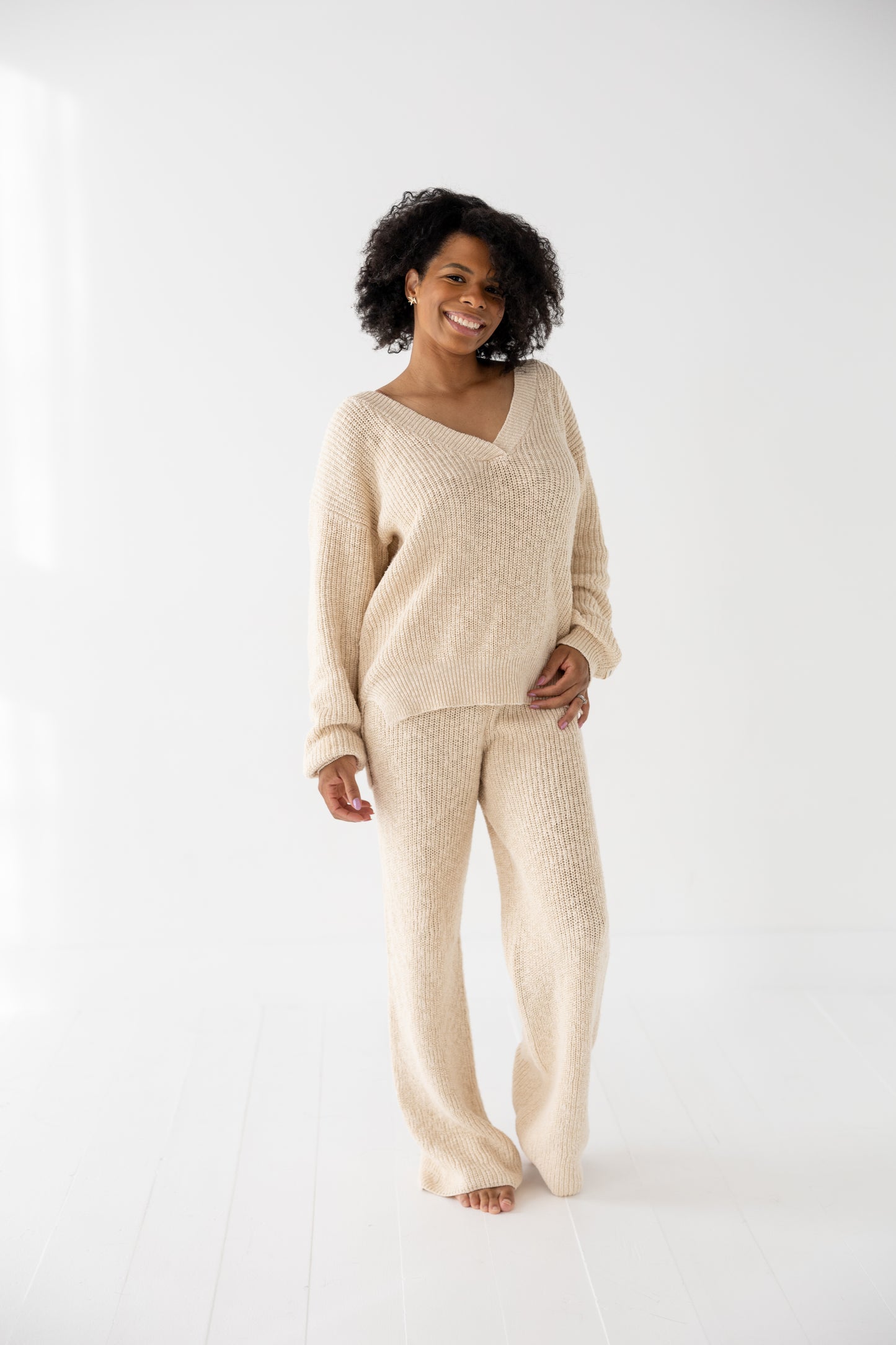 Womens Chunky Knit Set - Vanilla Cream