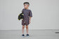 Ribbed Bamboo Track Short Set - Black x Brown Check