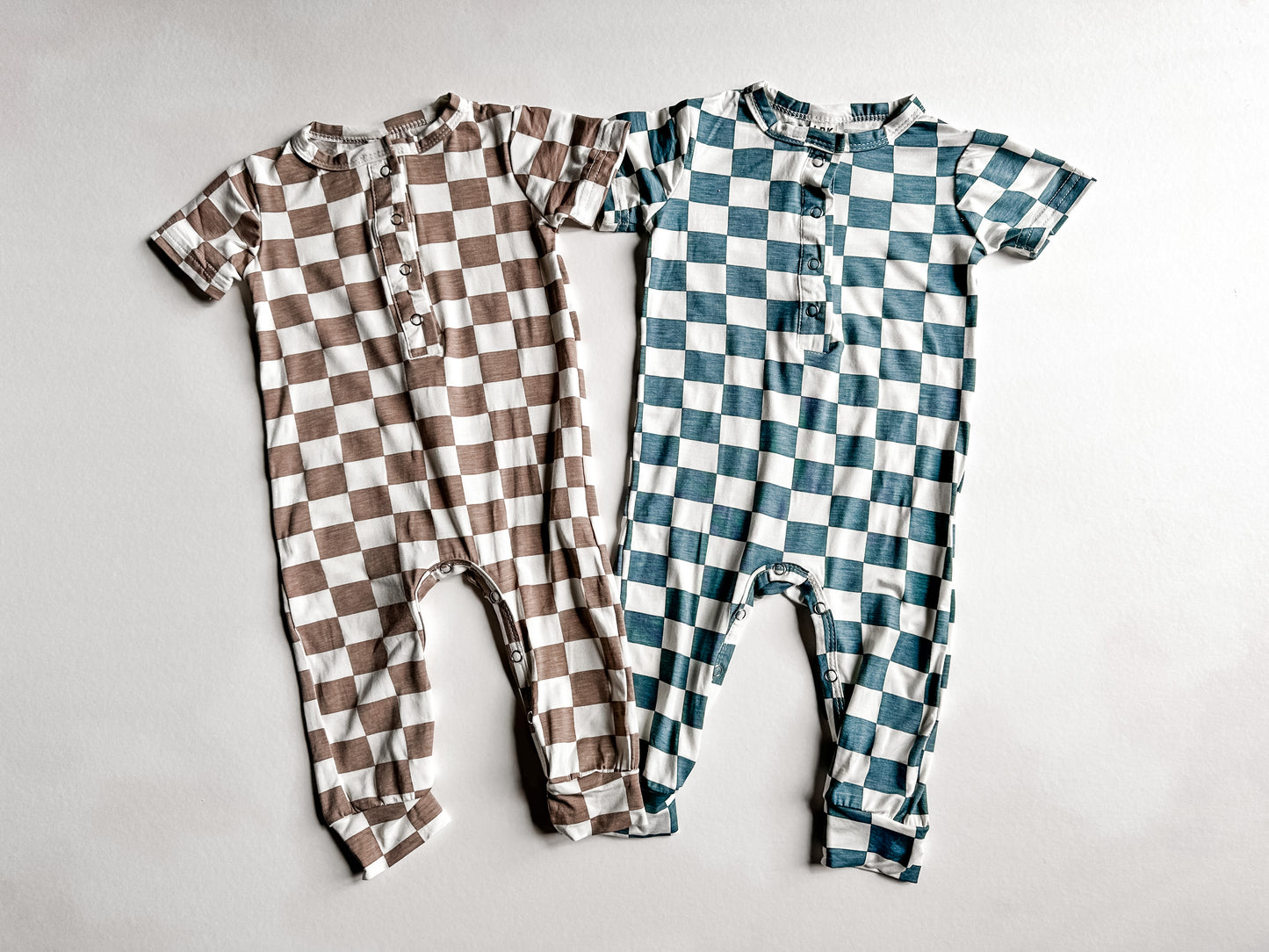 NEUTRAL Checkered Bamboo Short Sleeve Romper