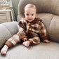 Knit Hooded Romper - Mocha Check