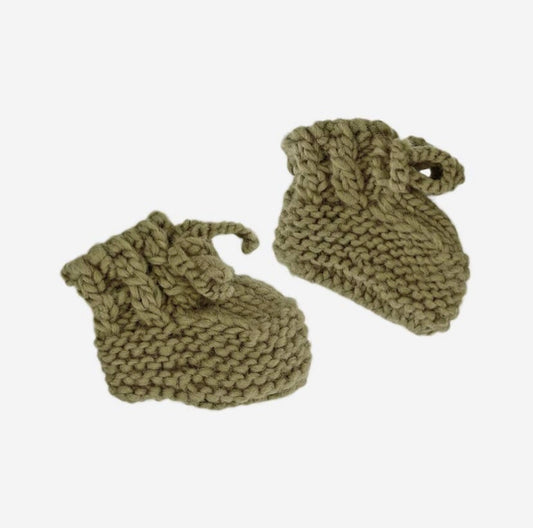 Hand Knit Booties - Olive
