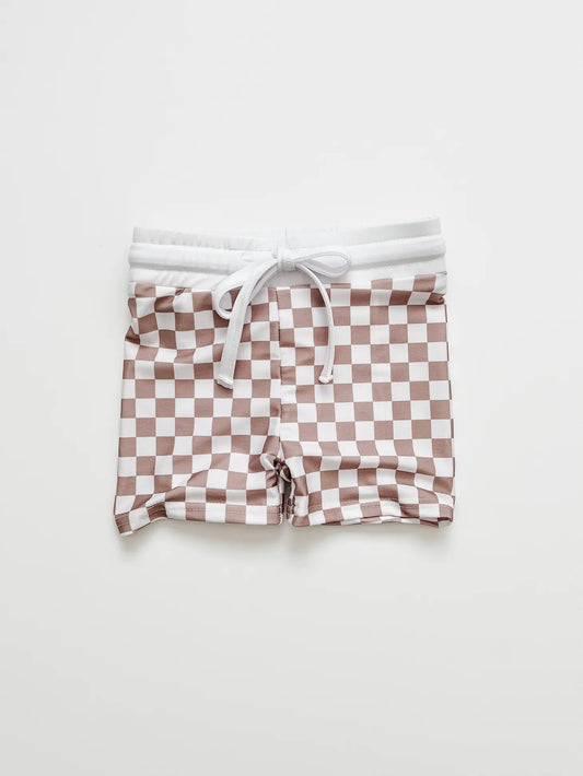 Tan Checker Swim Shorts