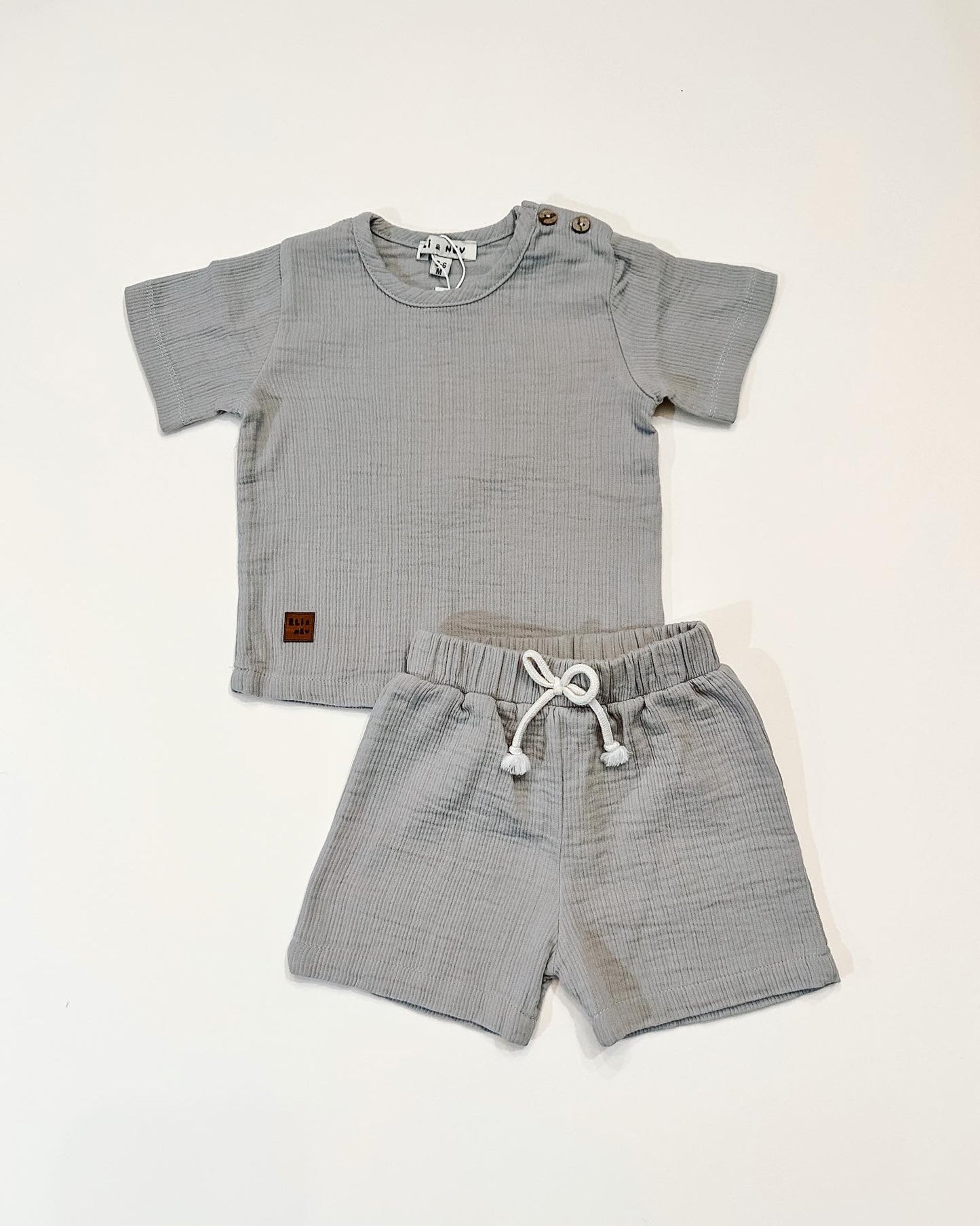 Ribbed Muslin Short Set - Slate