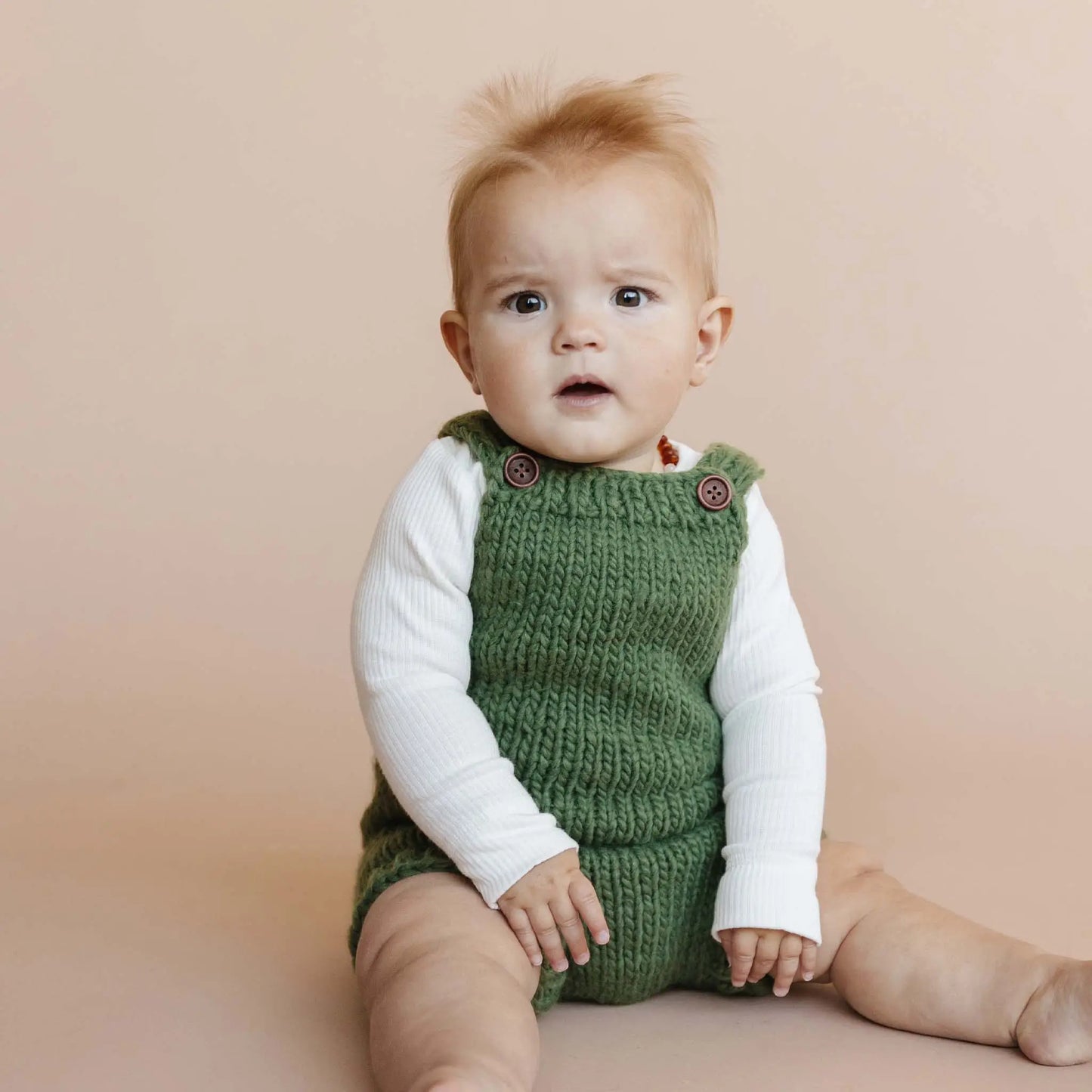 Hand-Knit Romper - Olive